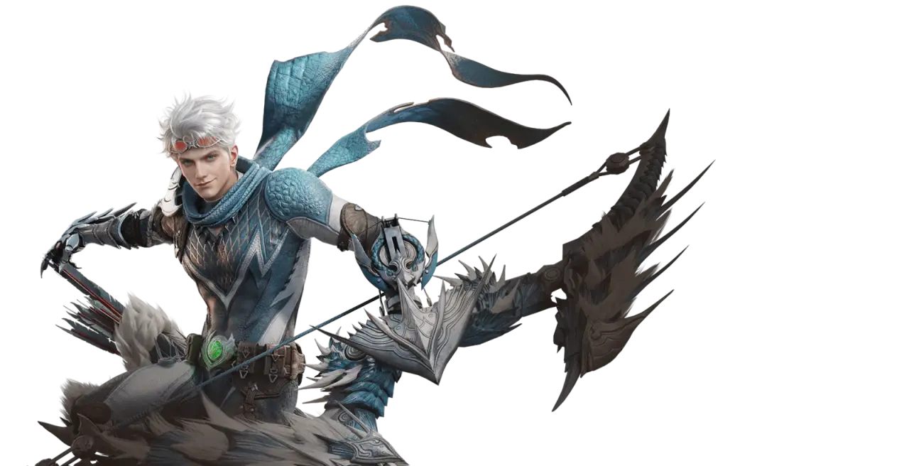 Luka drawing a lightning-wreathed bow in Monster Hunter Outlanders