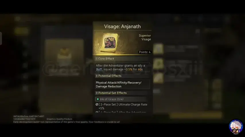Anjanath Visage detail panel with core, potential and set effects