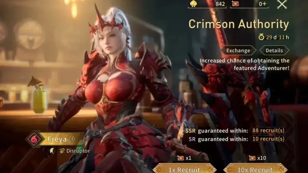 CBT3 Crimson Authority Featured Recruitment screen featuring Freya and banner details