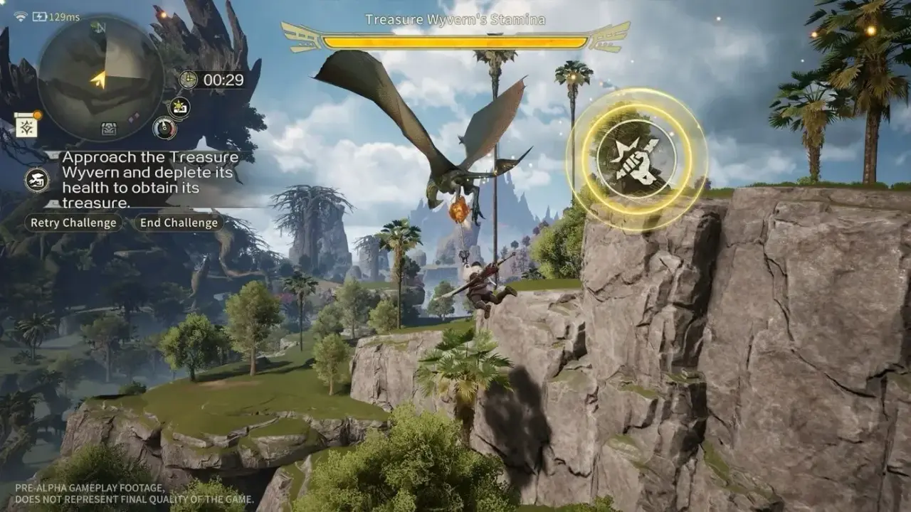 Pre-alpha Monster Hunter Outlanders mobile interface during a Treasure Wyvern challenge